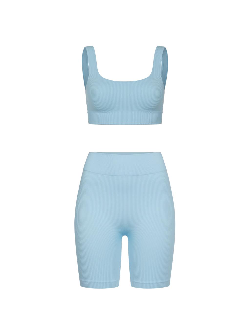 Set Crystal Blue Shorts Top Ribbed